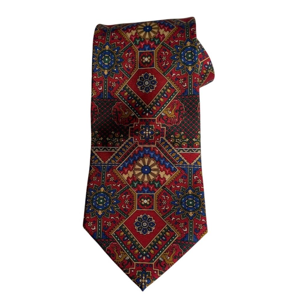 Smithsonian Institution Silk Arts & Crafts Pattern Neck Tie Men's Red Green